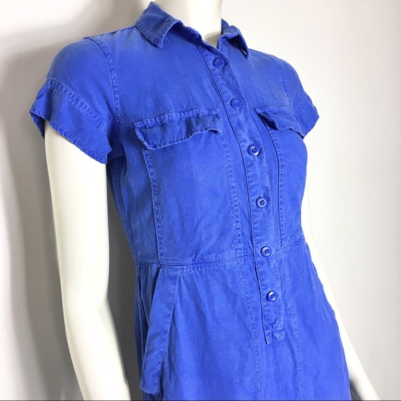 J Crew Factory Blue Drapey Oxford Dress Button 00 - Picture 4 of 6
